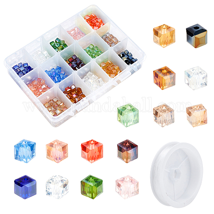 SUNNYCLUE DIY Cube Glass Bead Stretch Bracelets Making Kits DIY-SC0012-14-1