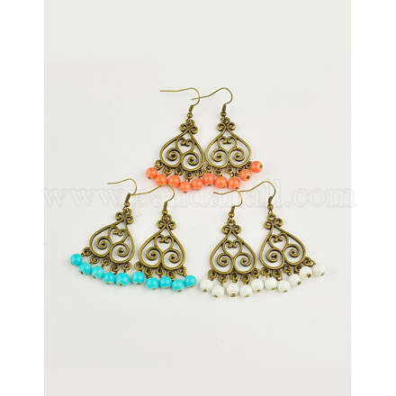 Boucles d'oreilles de lustre de style tibétain EJEW-JE00342-1