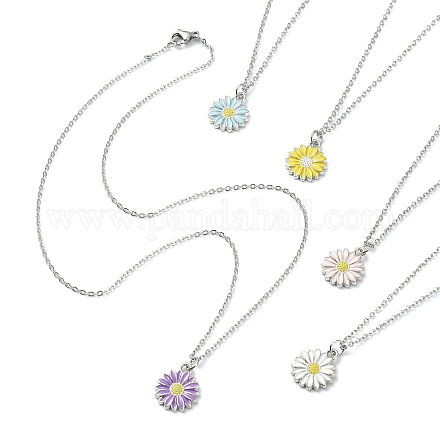 Halskette mit Sonnenblumen-Anhänger aus legierter Emaille mit 304 Edelstahlkette NJEW-JN04412-02-1