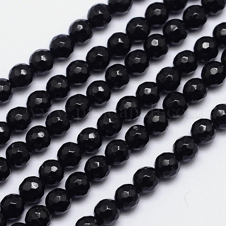 Faceted Round Natural Black Tourmaline Bead Strands G-I160-02-6mm-1