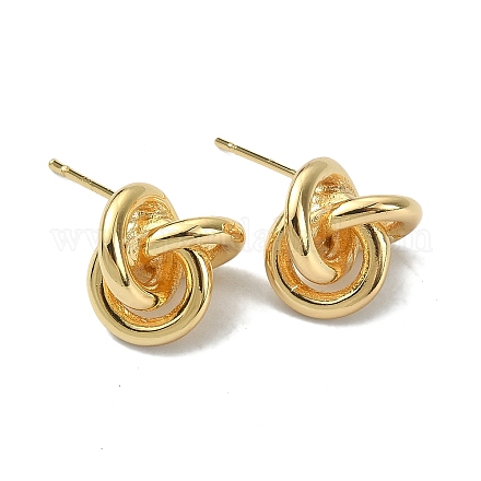 Brass Interlocking Rings Knot Stud Earrings for Women KK-B072-38G-1