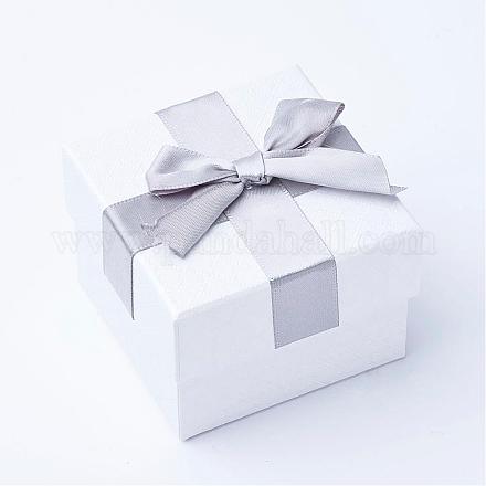 厚紙ギフト箱  ペンダントとリングボックス  ちょう結びリボン付き  正方形  ホワイト  7.4x7.4x5.3cm CBOX-G012-01E-1