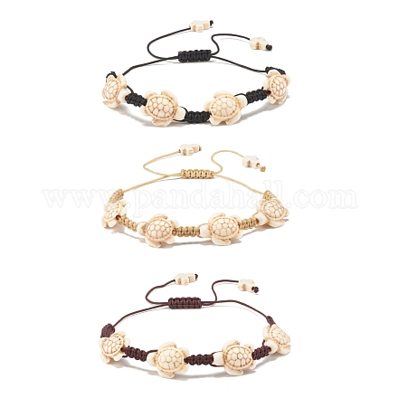 Set di 3 braccialetti con perline intrecciate tartaruga sintetica di 3 colori (turchese tinto). BJEW-JB07982-1