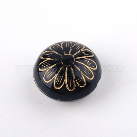 Flat Round with Flower Plating Acrylic Beads PACR-Q102-213B-1