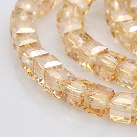 Half Rainbow Plated Glass Faceted Cube Beads Strands GLAA-A031-6mm-HR05-1