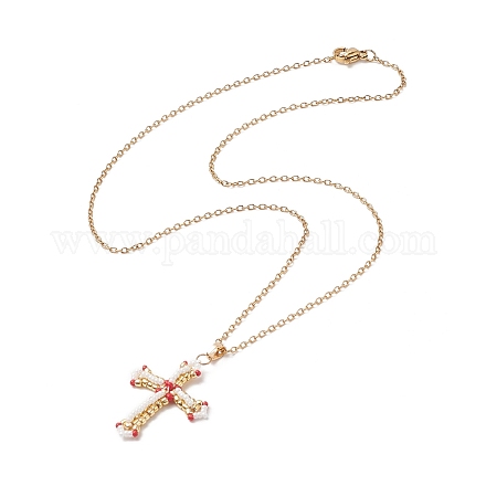 Collana con pendente a croce con perline di semi giapponesi NJEW-MZ00013-1