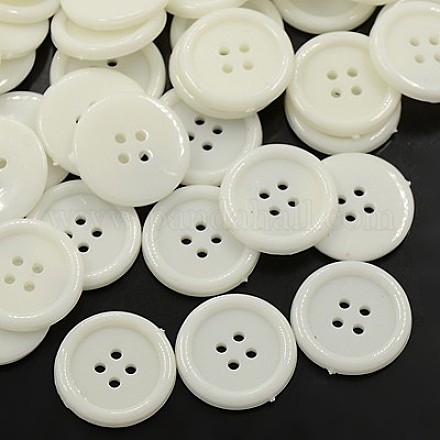 アクリル縫い付け用ボタン  衣装デザインのためのプラスチック製のシャツのボタン  4穴  染め  フラットラウンド  ホワイト  20x2.5mm  穴：1mm BUTT-E076-F-01-1