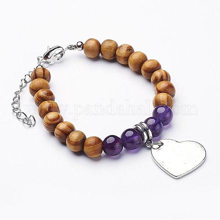 Wood Beads Charm Bracelets BJEW-JB02773-05-1