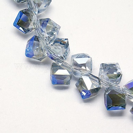 Half Rainbow Plated Crystal Glass Cube Beads Strands EGLA-F021-C01-1