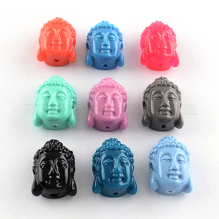Perles de corail synthétiques teintes tête de Bouddha X-CORA-R011-15-1