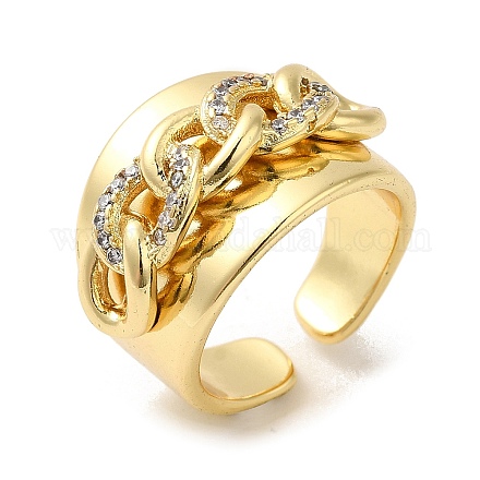 Rack Plating Real 18K Gold Plated Brass Curb Chains Shape Open Cuff Rings RJEW-B048-11G-1