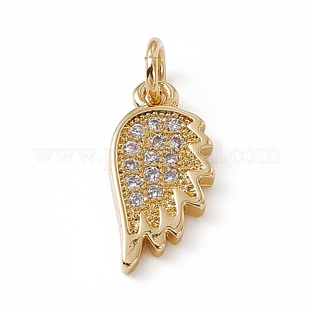 Brass Micro Pave Clear Cubic Zirconia Wing Charms ZIRC-F132-60G-1