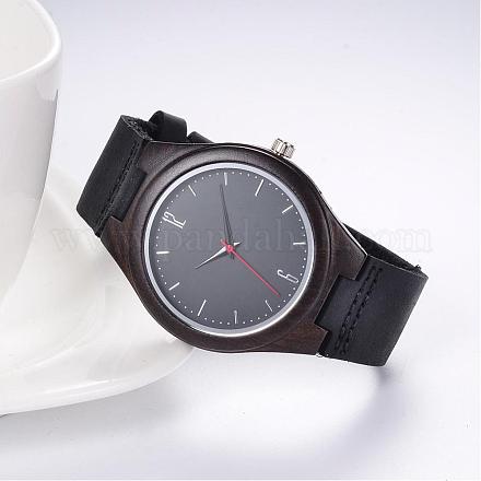 レザー腕時計  木製時計ヘッドと合金のパーツと  ブラック  250x23x2.5mm  ウォッチヘッド：53x47x11mm  ウオッチフェス：37mm WACH-K008-21-1
