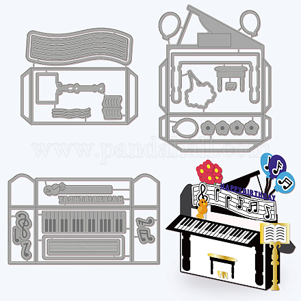 GLOBLELAND 3Pcs 3D Piano Frame Cutting Dies Metal Musical Notes Bird Die Cuts Embossing Stencils Template for Paper Card Making Decoration DIY Scrapbooking Album Craft Decor DIY-WH0309-476-1