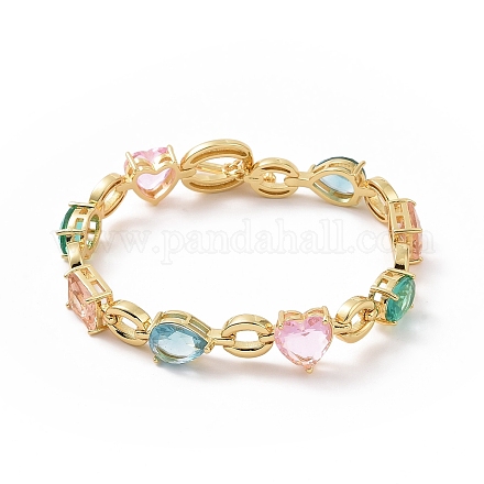 Bracelet chaîne à maillons coeur & rectangle & larme avec zircone cubique colorée BJEW-B068-02-1