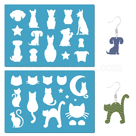 GORGECRAFT 2 Styles Moon Cats Stencil Dog Earrings Making Template Reusable Star Animals Pet Jewelry Shape Acrylic Cutting Template for Bracelets Earrings Jewelry Making Crafts Art Painting Supplies DIY-WH0359-039-1