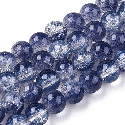 Brins de perles de verre peintes à cuisson craquelée transparente X-DGLA-T003-01C-02-1
