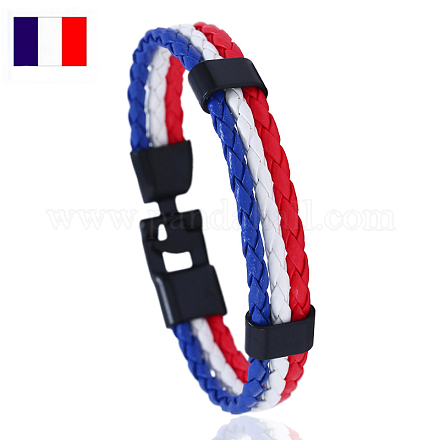 Bracelet cordon triple ligne imitation cuir couleur drapeau avec fermoir alliage GUQI-PW0001-087H-1