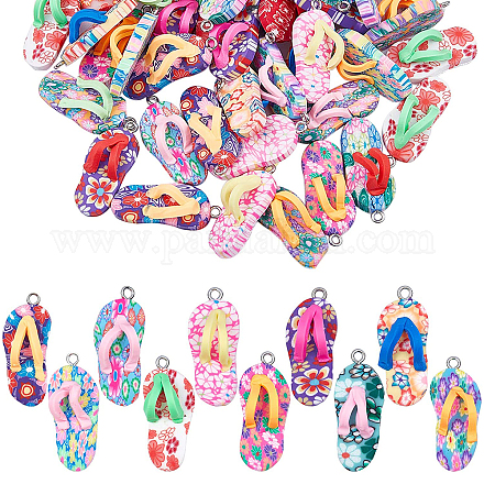 SUNNYCLUE 1 Box 30pcs Clay Flip Flop Charms Pendant DIY jewellery Mini Slippers Charms Colorful Polymer Clay Charms for Women Summer jewellery Making Necklace Earrings Bracelet Craft Findings PORC-SC0001-05-1