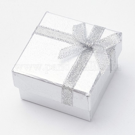 厚紙箱リングボックス  ちょう結びに  正方形  銀  5x5x3.1cm CBOX-G011-E01-1