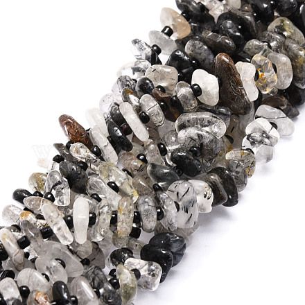 Chapelets de perles en quartz rutile noir naturel G-E569-J16-1