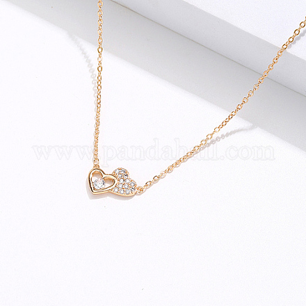 Brass Cubic Zirconia Heart Pendant Necklace for Women CQ9479-1