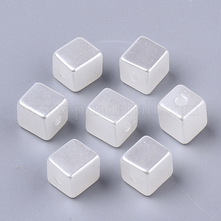 ABSプラスチックパール調ビーズ  正方形  乳白色  8x8x8mm  穴：2mm  約940個/500g OACR-N008-002-1