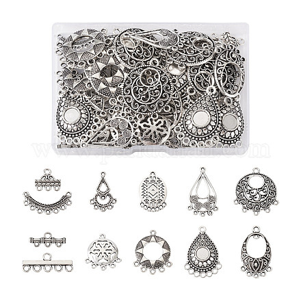 PandaHall Jewelry 72Pcs 12 Style Tibetan Style Alloy Chandelier Components Links TIBE-PJ0001-01-1