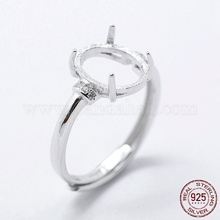 Rhodium Plated 925 Sterling Silver Finger Ring Components STER-G027-05P-1