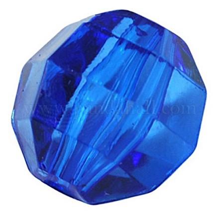 Faceted Round Blue Transparent Acrylic Beads X-PL990Y-4-1