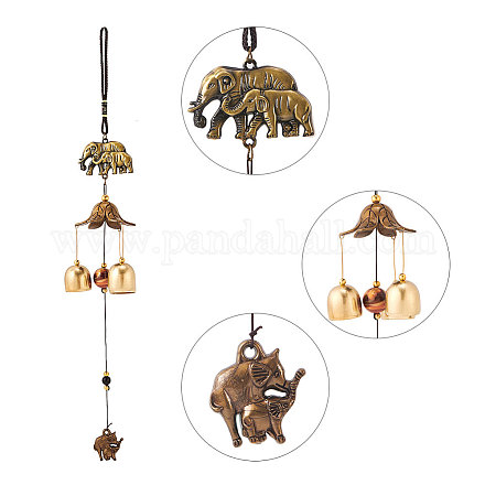 GORGECRAFT Antique Copper Wind Chime Retro Bronze Wind Chime 44.5cm Long with Swivel Hooks Clips for Windchimes Outdoor Living Yard Garden Wall Hanging Decoration Elephant Ornaments Lucky Metal HJEW-GF0001-07-1