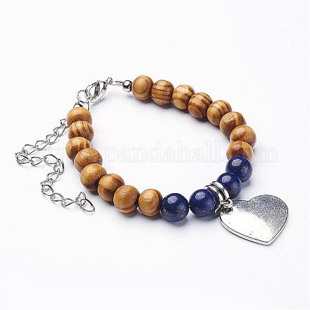 Wood Beads Charm Bracelets BJEW-JB02773-03-1