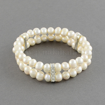 Natural Pearl Stretch Bracelets For Wedding BJEW-R255-03-1