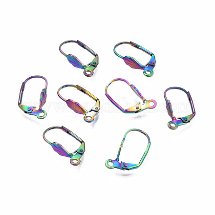 304ステンレススチール製フレンチピアスフックパーツ  耳ワイヤー  ループ付きシェル形状  虹色  19x10x4.5mm  穴：1.6mm  ピン：0.8mm STAS-N098-005-1
