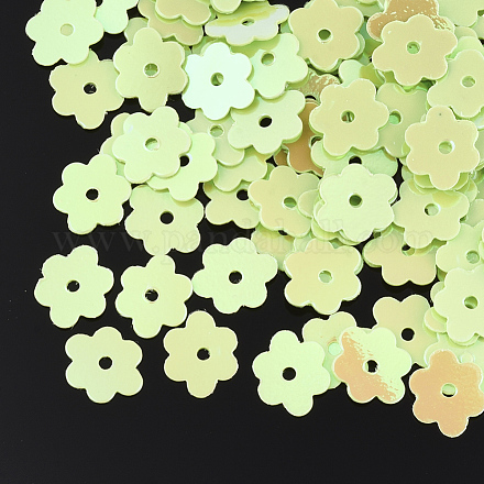 装飾アクセサリー  ポリ塩化ビニールのプラスチック製のスパンコール/スパンコールビーズ  花  淡緑色  6x7~7.5x0.4mm  穴：1mm  約35000個/500g PVC-S033-07G-1