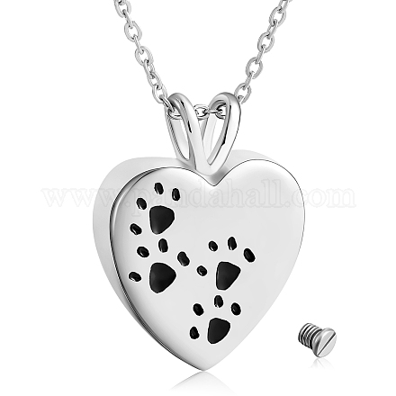 316l coeur en acier inoxydable chirurgical avec collier pendentif cendres urne empreinte de patte avec émail NJEW-SZ0001-61B-1