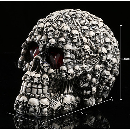 ハロウィンバーの装飾  樹脂の頭蓋骨モデルの彫像  写真小道具  フローラルホワイト  150x40x115mm PW-WG89825-01-1