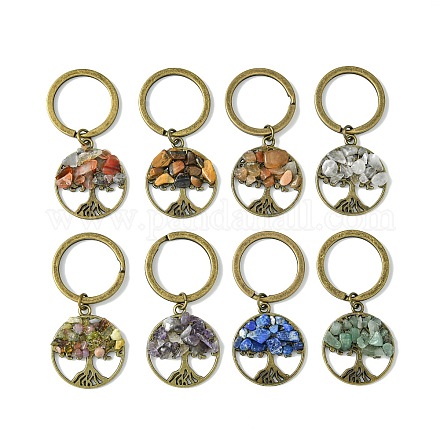 Porte-clés pendentif en alliage de style tibétain et pierres précieuses naturelles mélangées KEYC-JKC00646-02-1