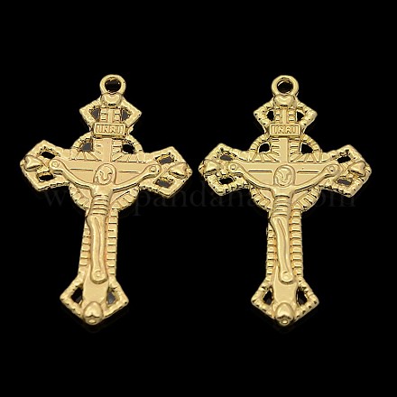 Nickel- und bleifreie Kruzifix-Kreuzanhänger aus goldener Legierung für Osterschmuck PALLOY-J218-082G-1