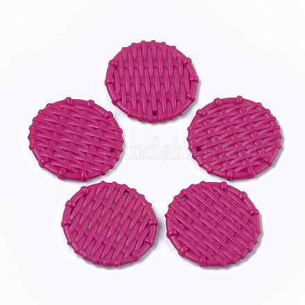 アクリルパーツ  模造ラタン編み風  フラットラウンド  赤ミディアム紫  38x5mm  穴：1.5mm OACR-T010-04G-1