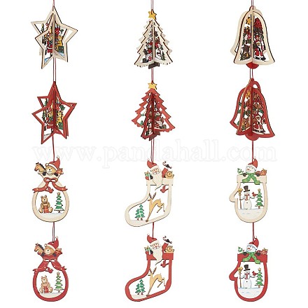 クリスマスの木の飾り  クリスマスツリー吊り飾り  クリスマスパーティーギフトの家の装飾のため  混合図形  レッド DIY-TA0002-78-1