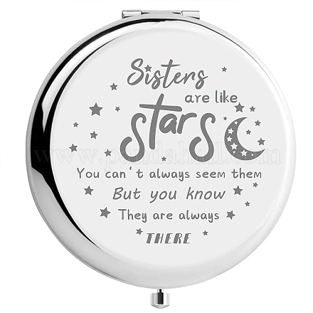 CREATCABIN Sister Compact Mirror Stainless Steel Stars Always There Personalized Mini Makeup Pocket Travel Engraved Mirrors Silver for Christmas Birthday Graduation Thanksgiving New Year Gifts DIY-WH0245-021-1