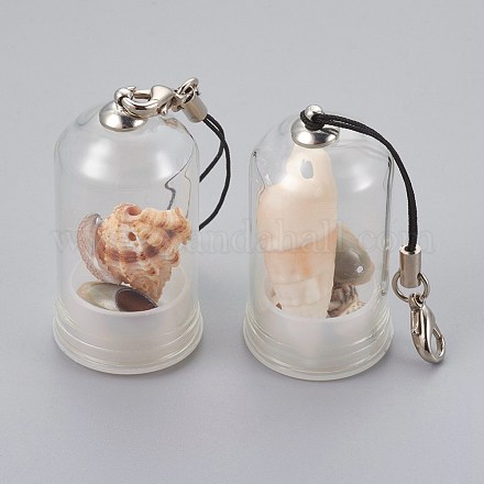 ガラス瓶のペンダントの装飾  内側シェルと  合金のパーツとナイロンコード  108~114mm HJEW-JM00336-M-1