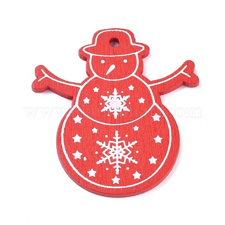 プラタンウッドペンダント  雪だるま  クリスマスのために  レッド  50x46.5x2.5mm  穴：3mm WOOD-E011-11A-1