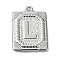Anti-Tarnish 304 Stainless Steel Pendants, Rectangle with Letter Charm, Letter L, 24.5x18x3mm, Hole: 1.8mm