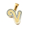 304 Stainless Steel Pendants, with Enamel, Ion Plating(IP), Laser Cut, Real 18K Gold Plated, Letter V, 16.5x15.5x1.5mm, Hole: 5.5x2.5mm