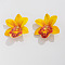 Cloth Flower Stud Earrings, Gold, 70x70mm