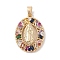 Brass Cubic Zirconia Pendants, Long-Lasting Plated, Oval with Holy Virgin Charms, Golden, Colorful, 28x20x4.5mm, Hole: 6x3mm