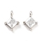 Brass with Cubic Zirconia Pendant, Rhombus, Platinum, 9.2~9.8x7x3.5mm, Hole: 1.4~1.6mm