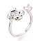 Windmill Brass Micro Pave Clear Cubic Zirconia Cuff Ring Settings, for Half Drilled Beads, Real Platinum Plated, Pin: 0.8mm, 11.8mm, Inner Diameter: 16.1~17mm